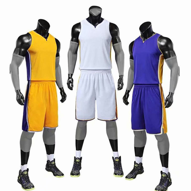 湖人v领篮球服球衣训练服比赛服队服无袖套装可印号一件代发