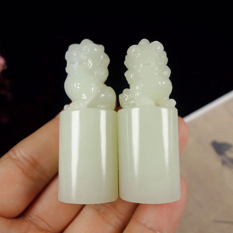 温润斋天然和田玉白玉玉石狮子印章玉器文房用品工艺品代刻字送证