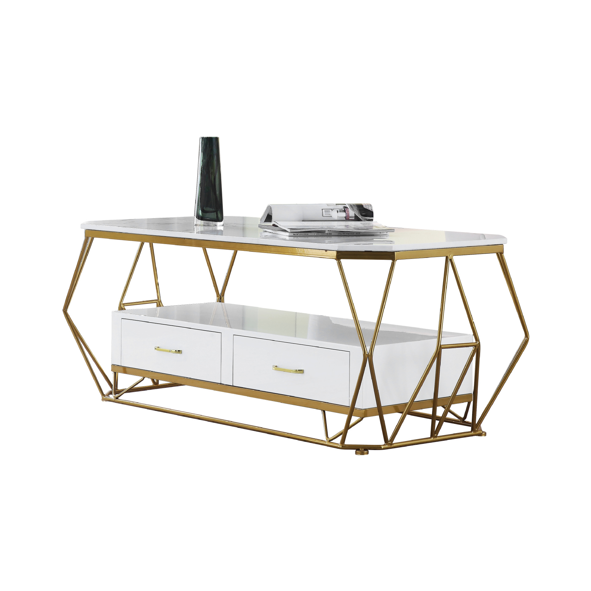 沙发茶几新式茶桌简约现代茶几双层抽屉长方形钢化玻璃小户型创意