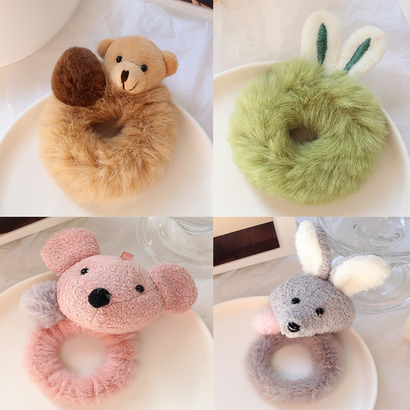 韩国东大门卡通毛绒头绳网红可爱兔耳朵发绳毛毛发圈丸子头皮筋女