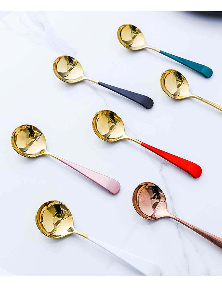 镀钛韩式不锈钢勺子咖啡搅拌勺网红家用甜品勺不锈钢餐具厂家批发