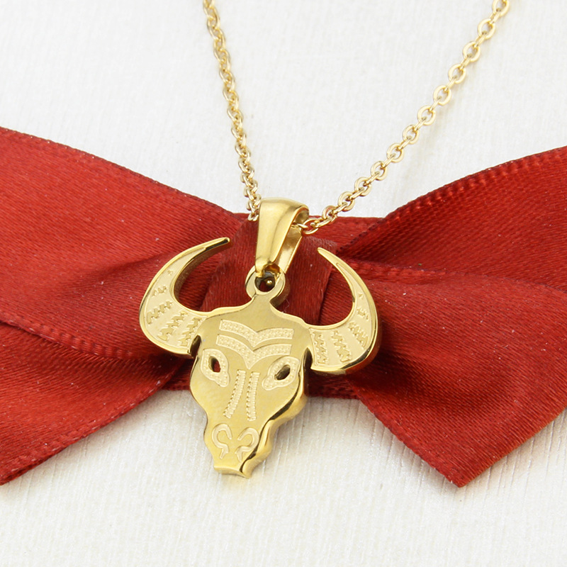 ins跨境电商钛钢镀金牛头项链 工厂直供现货十二生肖牛年丑牛吊坠