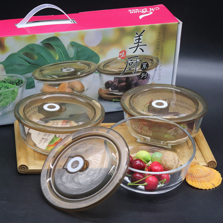 透明玻璃保鲜碗三件套 创意家用密封盒套装 活动礼品印字