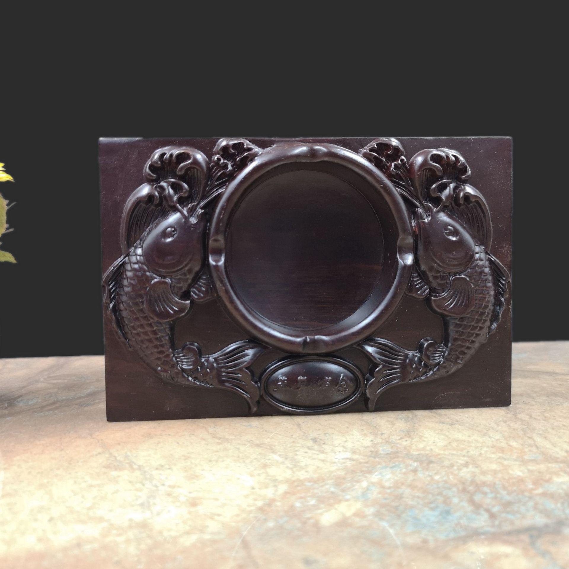 黑檀木雕新中式复古烟灰缸创意大号客厅办公室实木质灭烟灰缸