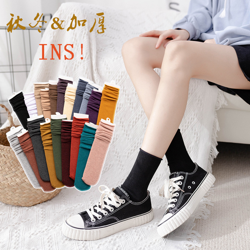 Spring and Summer Hot-Selling Bunching Socks Women's Curling Long Tube JK Tide Women's Socks Ins Retro Japanese Velvet Ice Socks