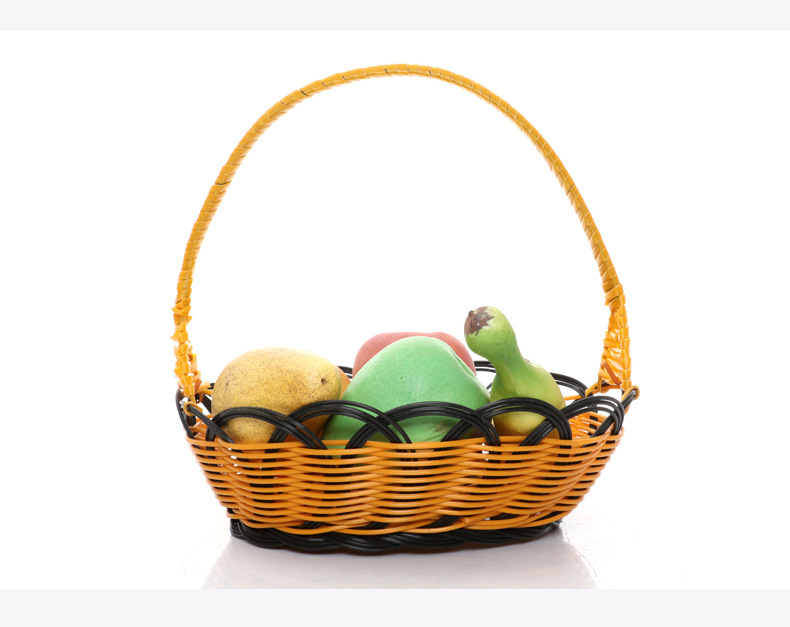 现货出售手工编织手提水果篮 工艺塑编储物采摘篮