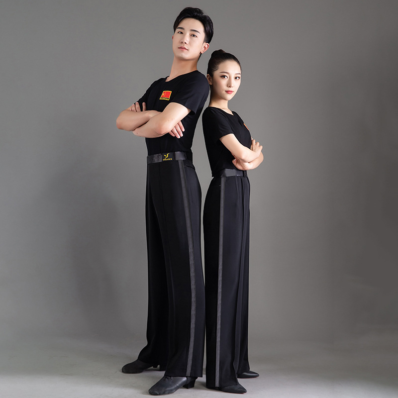 新款男士拉丁舞裤练功裤男摩登舞交谊舞裤子女国标舞广场舞女舞服