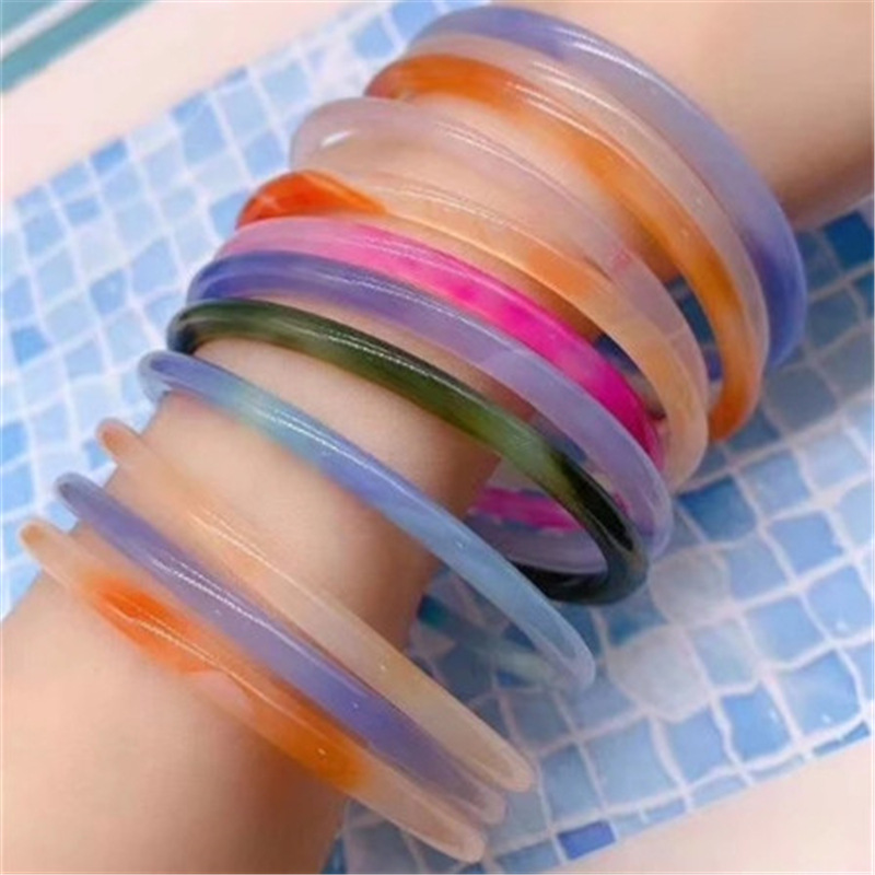 时尚五彩手镯 摆摊货天然玉髓冰种手镯 玉石工艺品礼品厂家批发