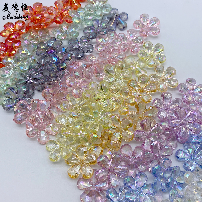 Factory Direct Sales Acrylic 22mm through Hole Crystal Transparent Colorful Five Petal Flower Diy Hair Accessories Hair Rope Hairpin All-Match