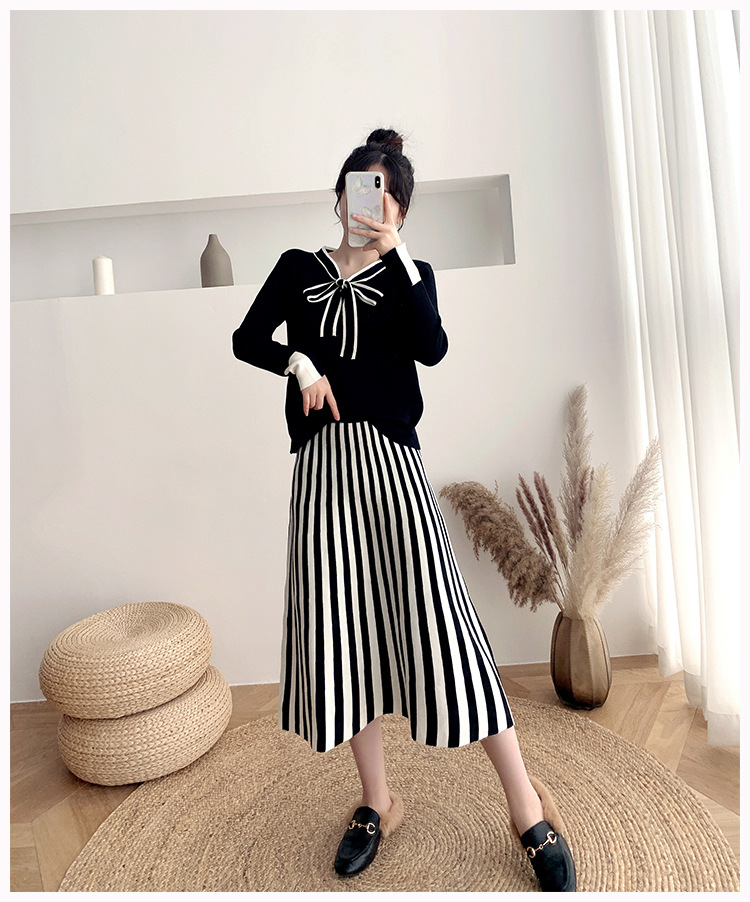 时尚小香风毛衣套装女2020秋冬新款过膝大摆两件套洋气针织裙装