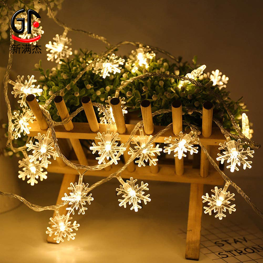 亚马逊热销led彩灯灯串圣诞节装饰雪花造型灯串满天星装饰小彩灯