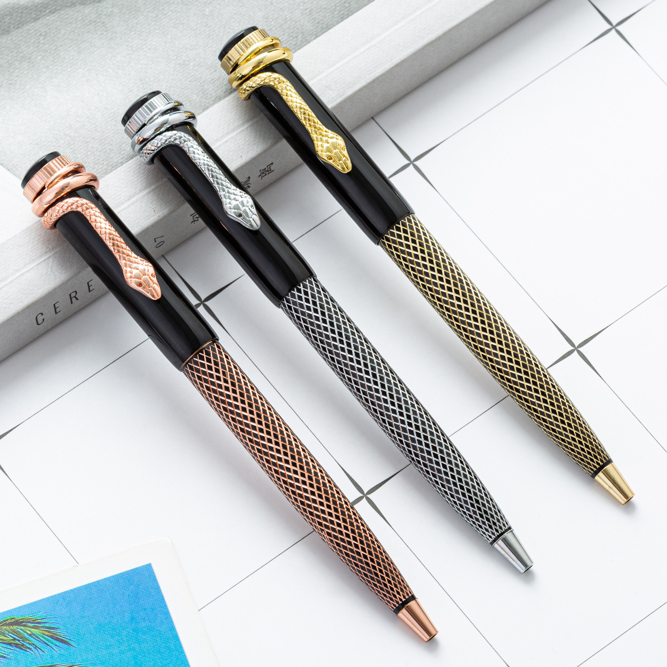 跨境批发新款蛇形笔圆珠笔礼品笔商务可激光logo蛇笔夹金属圆珠笔