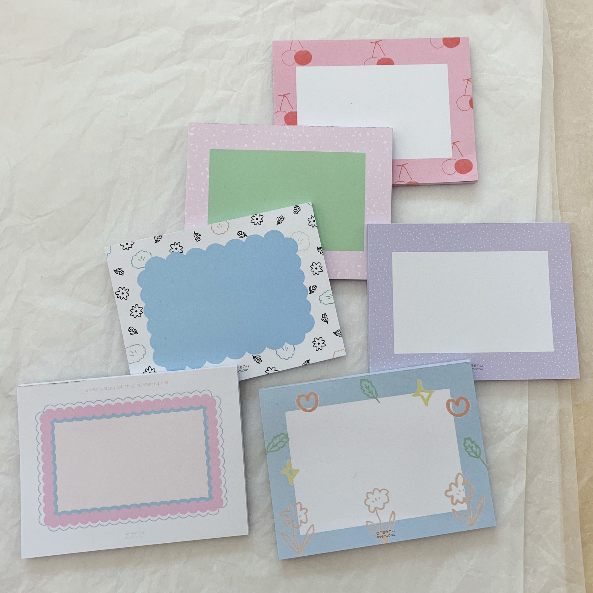 韩国ins风小清新简约樱桃花朵便签本撞色便签纸温柔配色手账素材