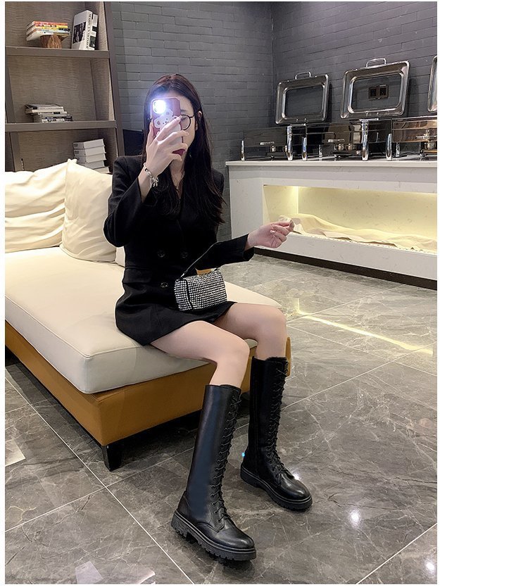 骑士靴女2020秋冬韩版时尚百搭绑带侧拉链长筒靴显瘦显长切尔西靴