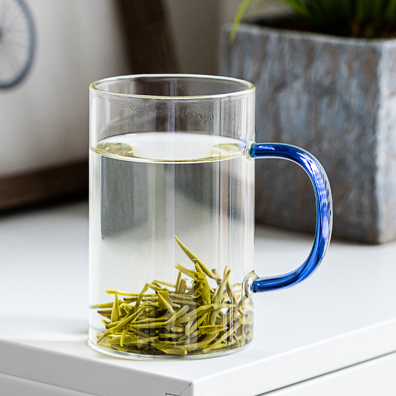 大容量玻璃杯茶杯办公室绿茶水杯子创意带把手泡茶杯子