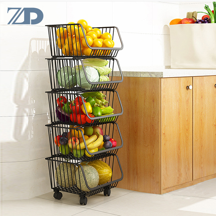 Free Shipping by Manufacturer Kitchen Shelf Floor Basket Mobile Storage Rack Storage Trolley Vegetable Rack