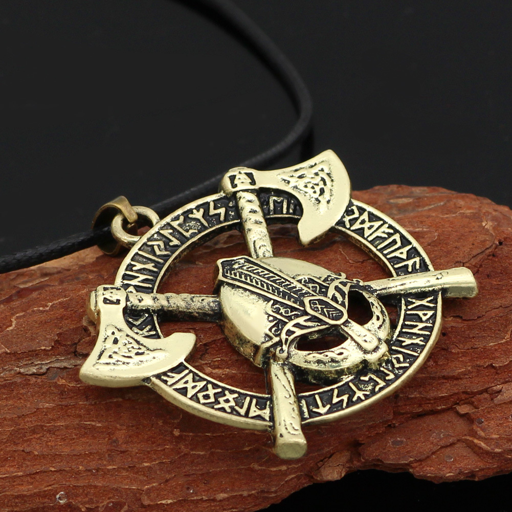 外贸热销新款北欧文化双斧头维京符文合金吊坠饰品批发
