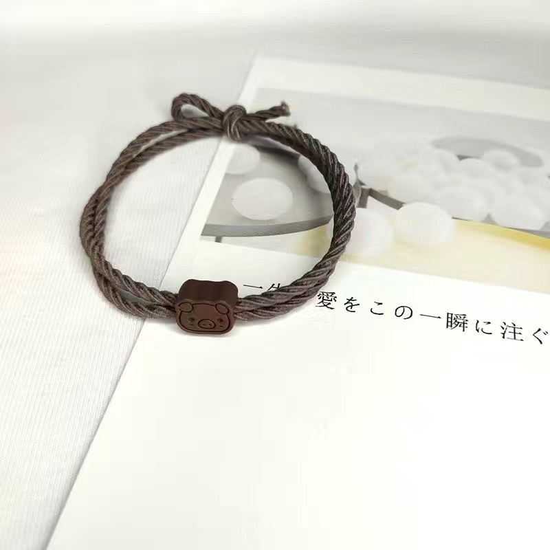 Cute Pig Little Ancestor Couple Bracelet Pair Smaller Leather Sheath Rubber Band Girlfriends' Gift Boyfriend Birthday Gift Headband