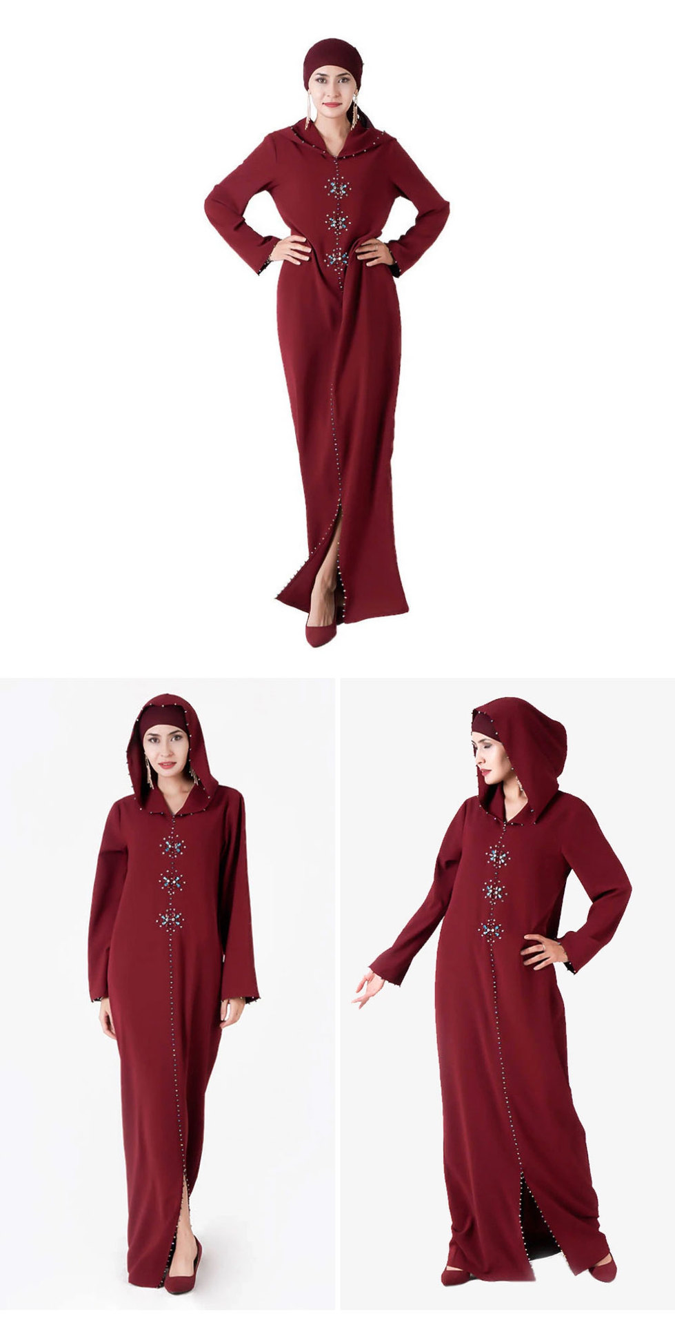 7019新色摩洛哥戴帽手工缝钻长裙 异域风情 跨境女装 连衣裙