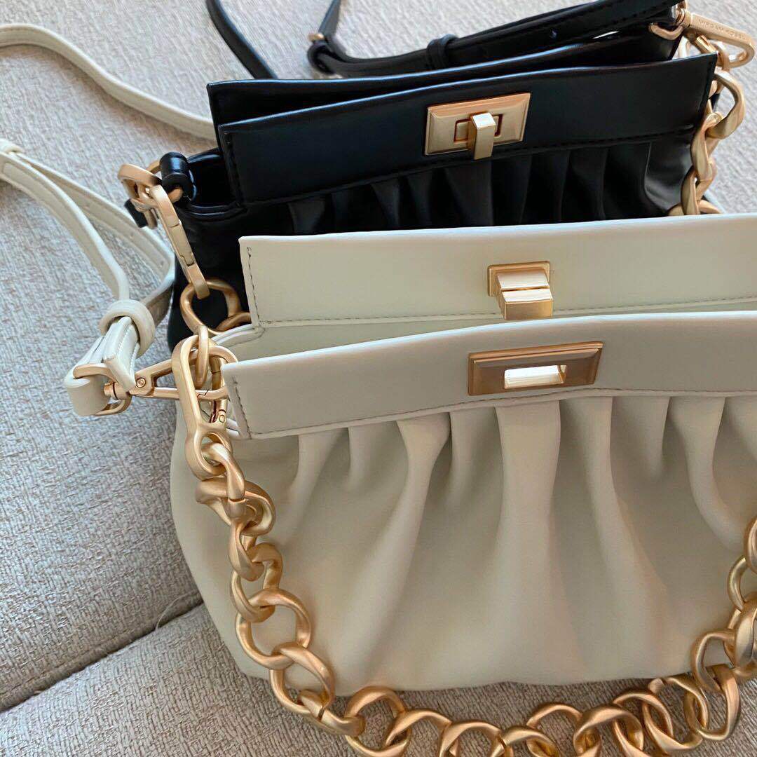 法国小众新款小mk褶皱夹子包单肩斜跨手提链条女士包袋腋下云朵包