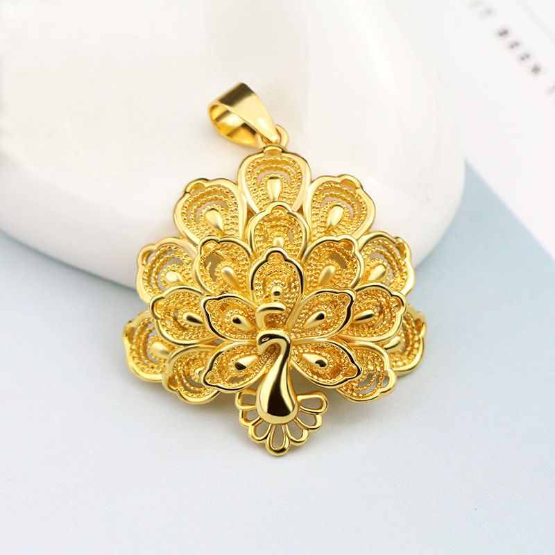 爆款时尚欧币金孔雀吊坠女 配饰民族风黄金项链24k镀金首饰品批发