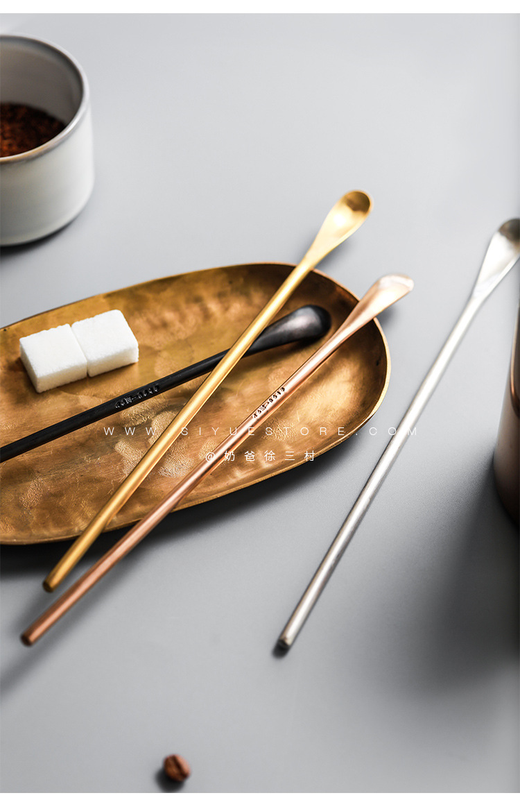 斜风 细长柄搅拌勺 复古304不锈钢咖啡冰淇淋奶茶勺子搅拌棒