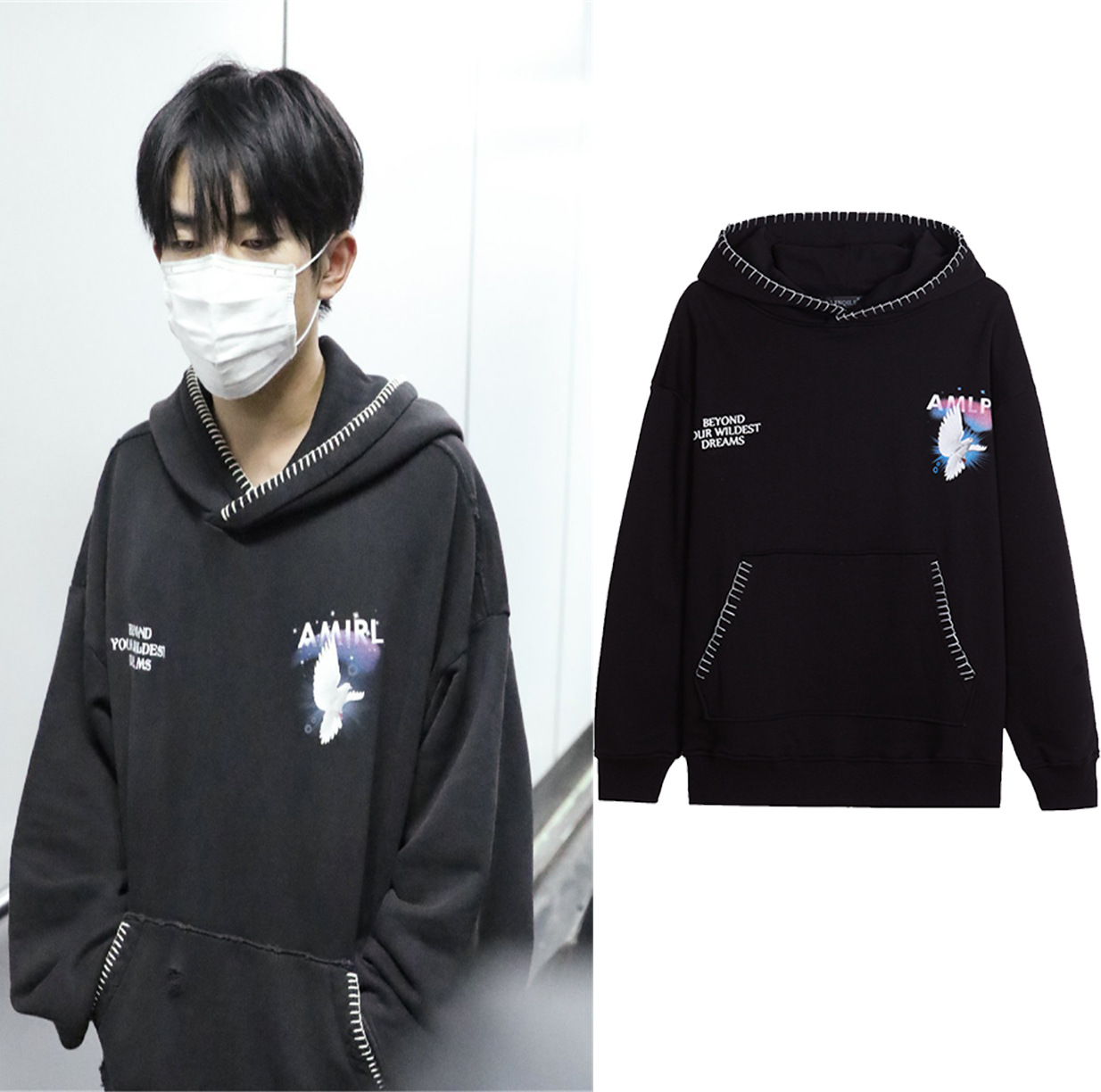 易烊千玺同款衣服黑色套头宽松长袖连帽卫衣男女情侣秋冬款