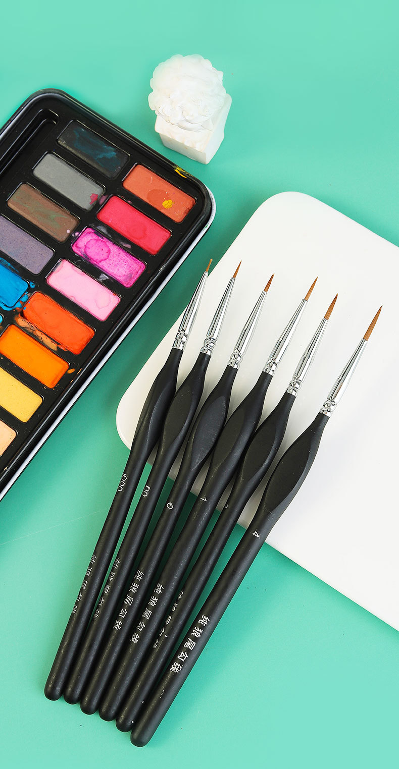 狼毫勾线笔水粉油画水彩手绘勾线笔描边尖头勾线笔6支数字油画笔