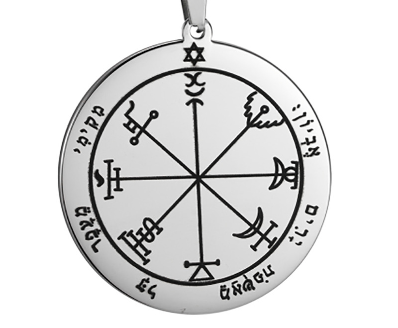 外贸爆款所罗门封印月亮不锈钢项链印章吊坠护身符情侣项饰批发