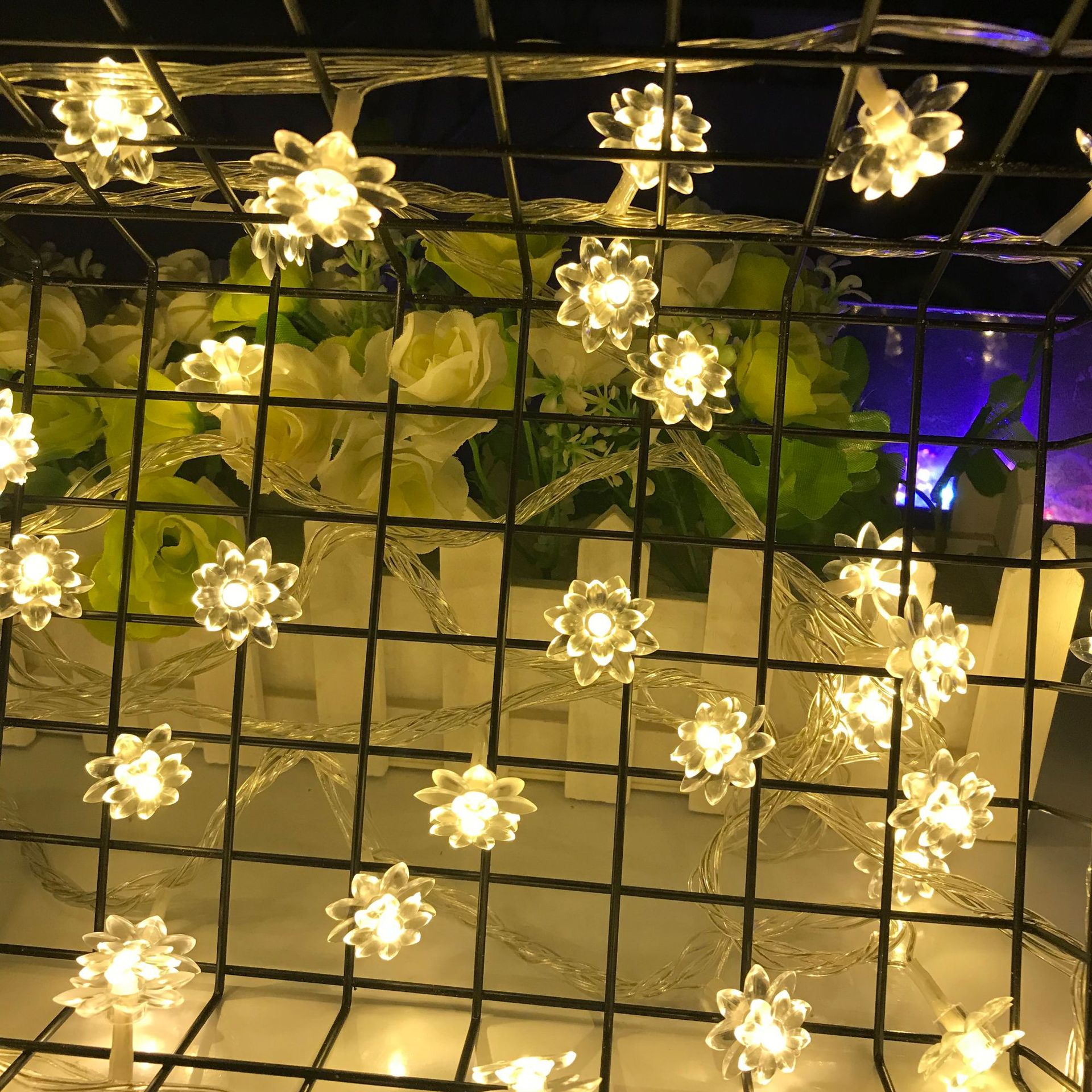 led荷花彩灯闪灯串灯莲花灯串寺庙佛灯房间遥控创意星星防水灯串