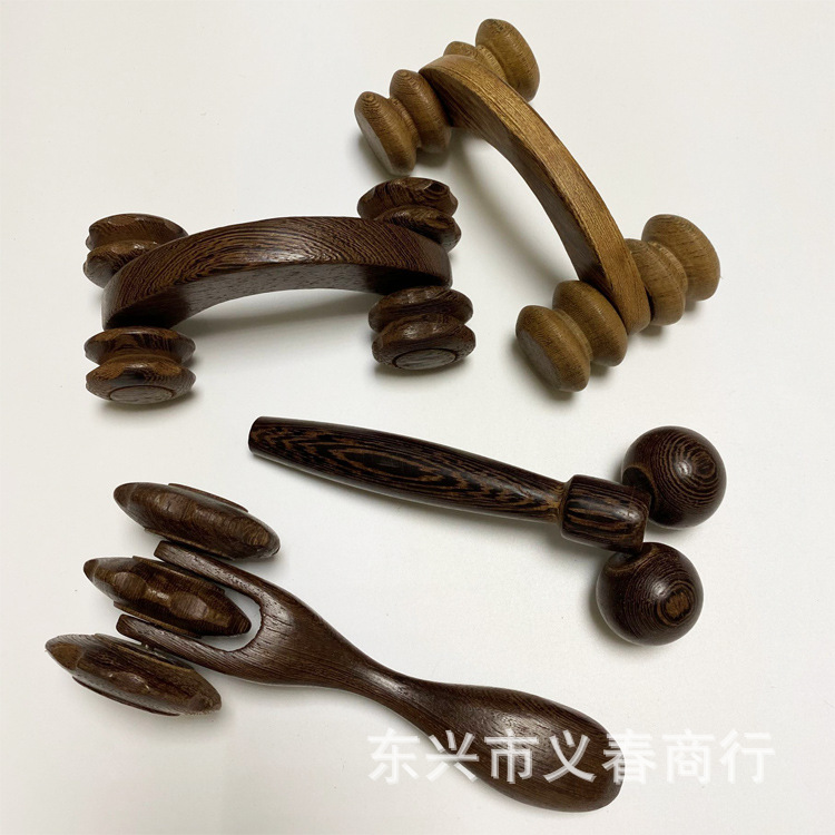 鸡翅木两轮拉皮三轮手柄推按摩器弯四轮红木木质按摩辅助工具