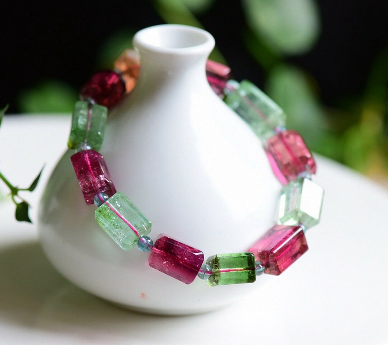 丹利水晶 碧玺单圈手链 碧玺方糖形状单圈手链