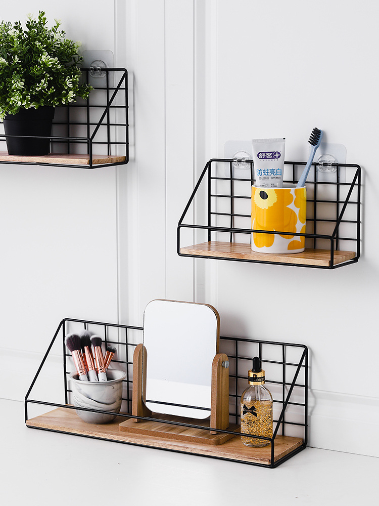 免打孔墙上置物架收纳架宿舍神器卧室床头墙壁挂架铁艺壁挂篮挂墙