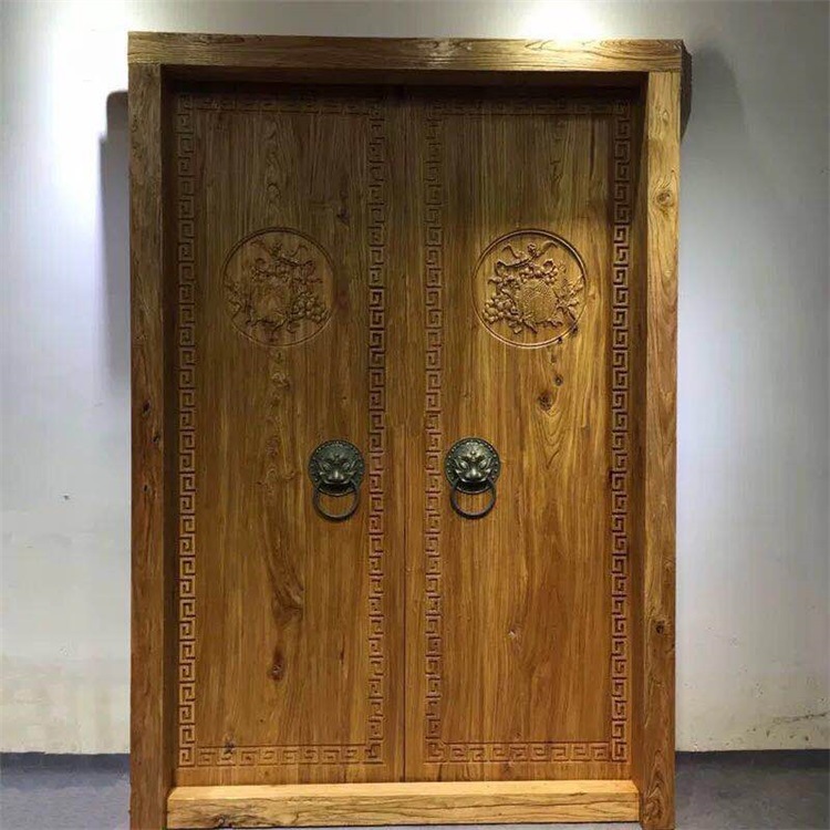 中式进户门实木大门雕刻仿古榆木庭院别墅门酒店祠堂老木门双开门