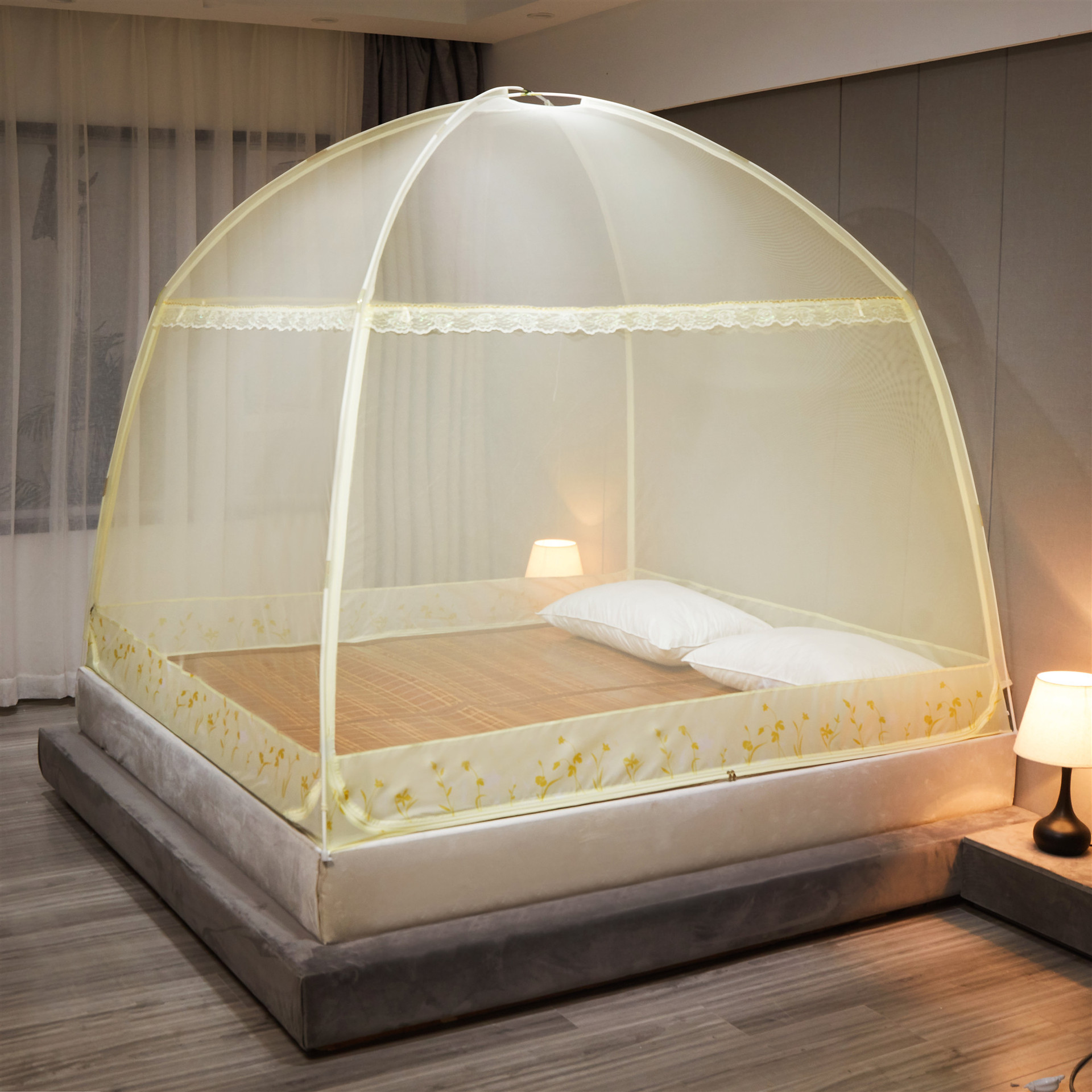 三开门免安装蒙古包蚊帐 单双人学生宿舍折叠式蚊帐