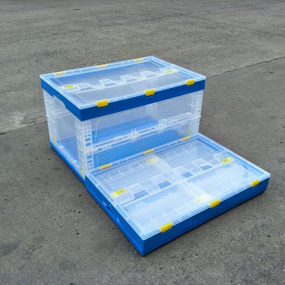 透明折叠箱塑料带翻盖600-360折叠箱化妆品周转箱600*400*360箱子
