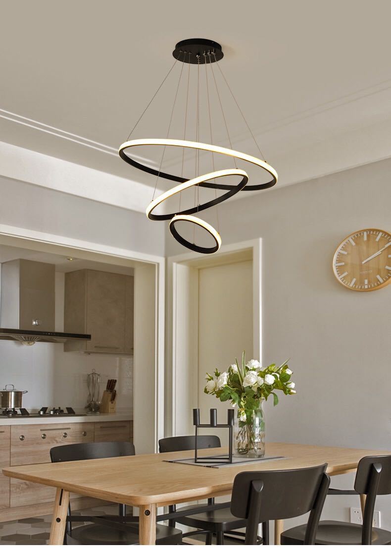 led餐厅吊灯 现代简约创意个性圆环形北欧风格客厅餐桌饭厅灯具