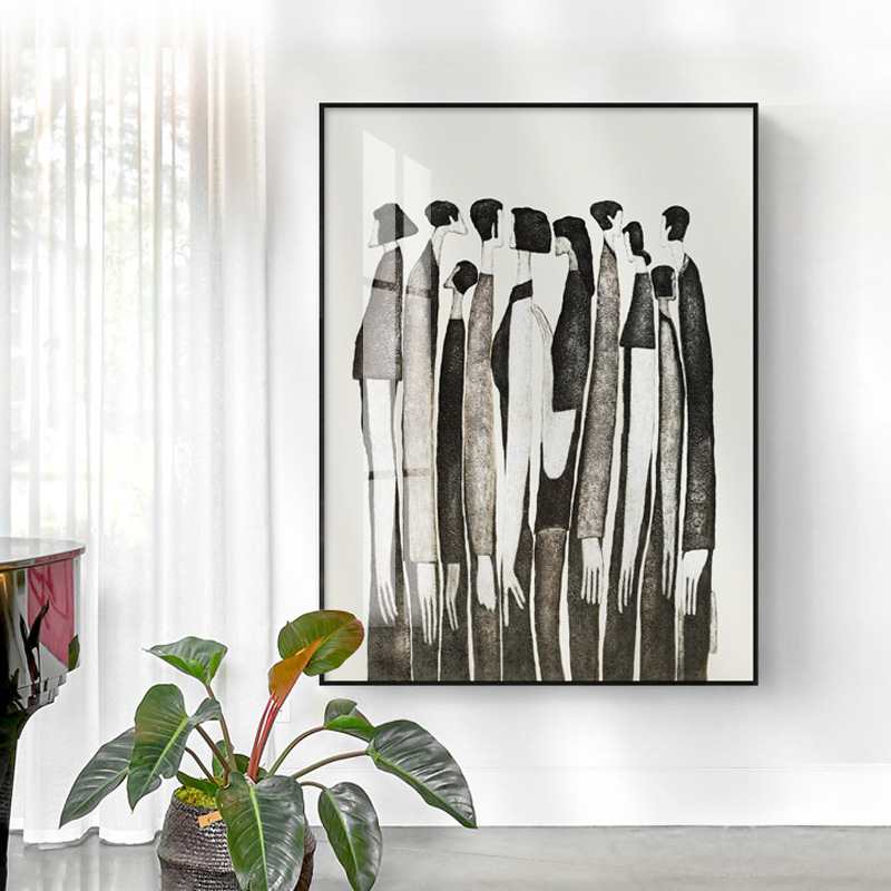 爱自己 黑白抽象人物装饰画办公工作室背景墙画小众艺术客厅挂画