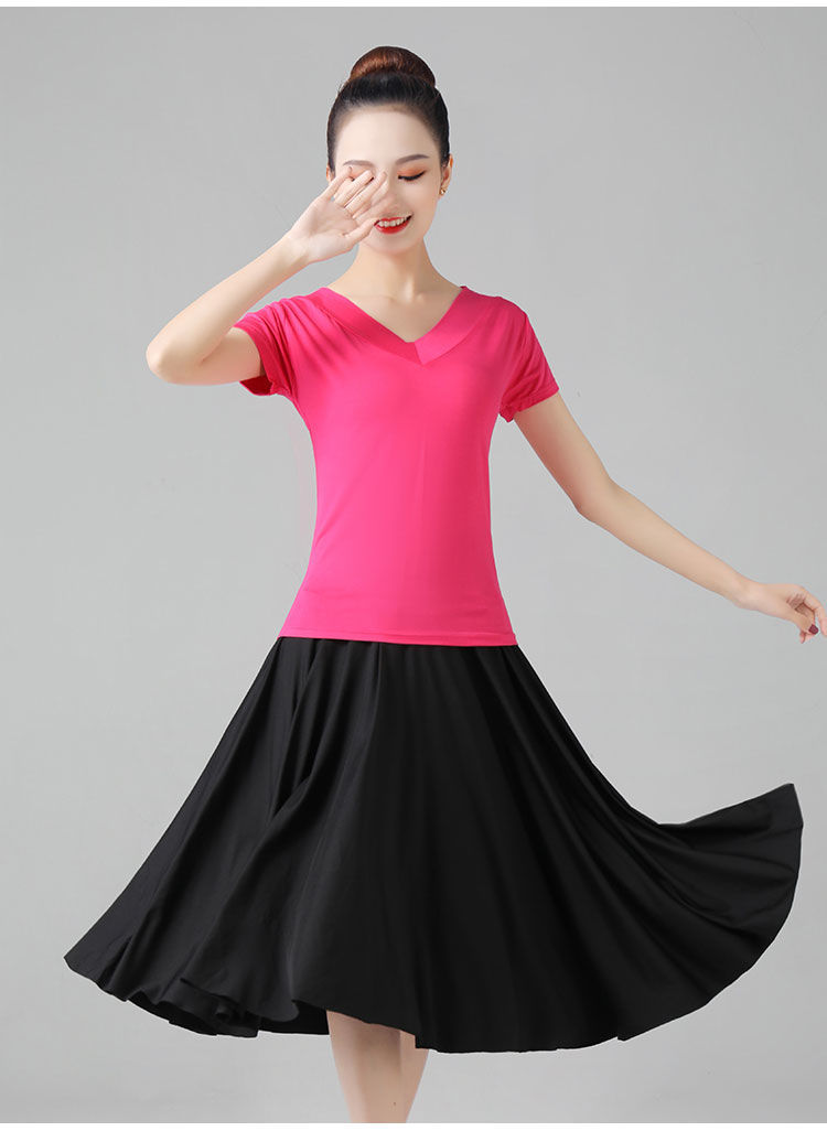夏季新款广场舞服装舞蹈练功服短袖上衣套装两件套中裙跳舞衣