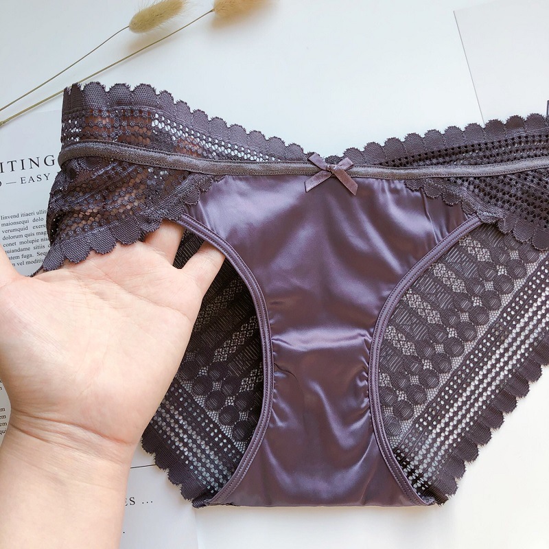 新品法式性感蕾丝内裤女舒适无痕绸缎面料透气薄款女士内裤批发
