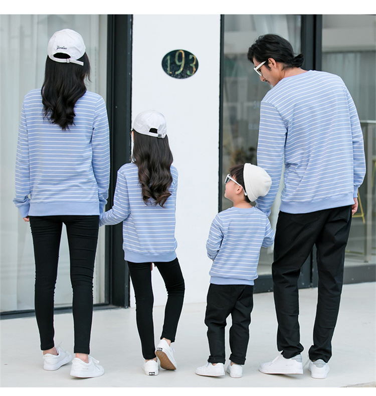 亲子装秋装 2020新款一家三口四口母女长袖条纹亲子卫衣家庭服装
