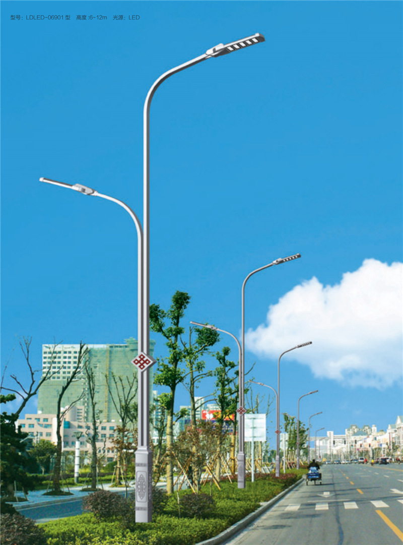 led市电路灯杆 市政道路6米双臂led路灯 户外高低臂太阳能路灯