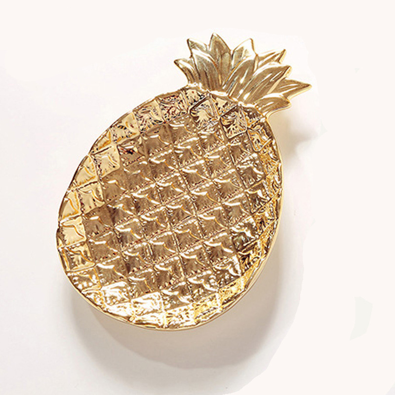 Cross-Border Supply Ceramic Electroplating Pineapple Plate Gold Nordic Instagram Style Swing Plate Ceramic Ring Tray Jewelry Plate Wholesale
