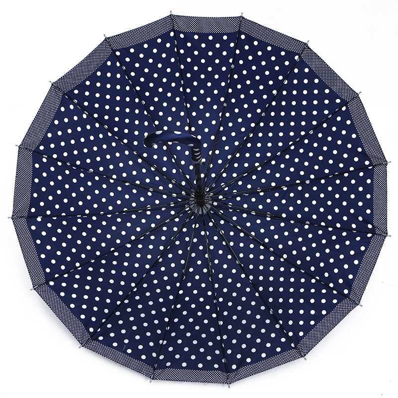 Polka Dot Satin Self-Opening Umbrella Long Umbrella Advertising Customization Logo16 Bone Open Bag Long Handle Rain-Proof Large Umbrella Foreign Trade Umbrella