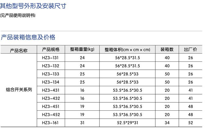 hz3-131 132 133 134 431 432 451 452 161组合开关 倒顺开关