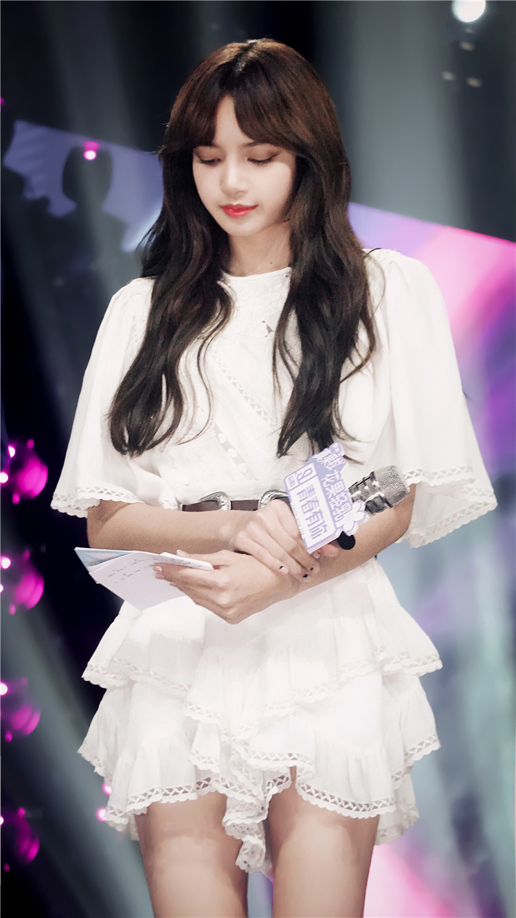 lisa同款白色仙女裙宽松荷叶边裙子拼接蕾丝镂空不规则收腰连衣裙