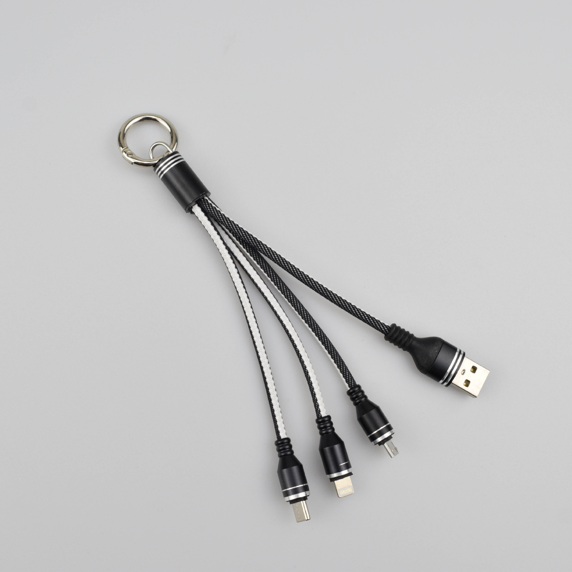 新品牛仔布钥匙扣数据线usb三合一手机充电线便携短款移动电源线