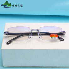 跨境新款无框防蓝光成品近视镜一体切边近视眼镜学生备用眼镜批发