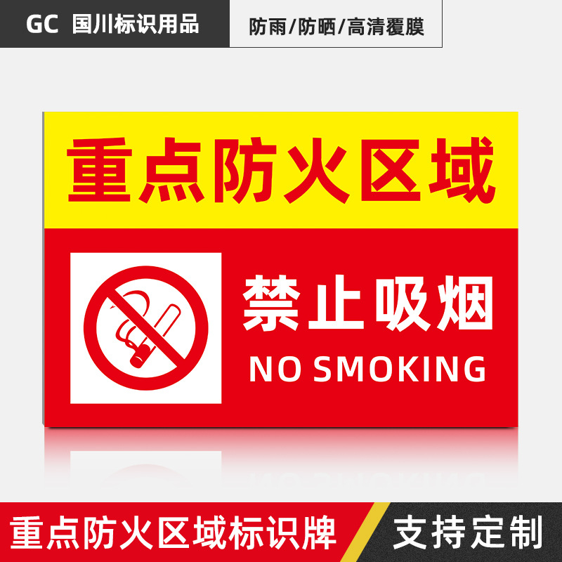 重点防火区域标识牌易燃物禁止吸烟非工作人员入内消防泵房标志贴-阿
