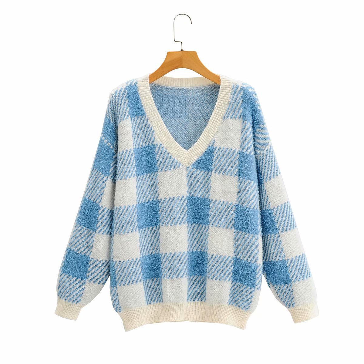 方格上衣毛衣图片